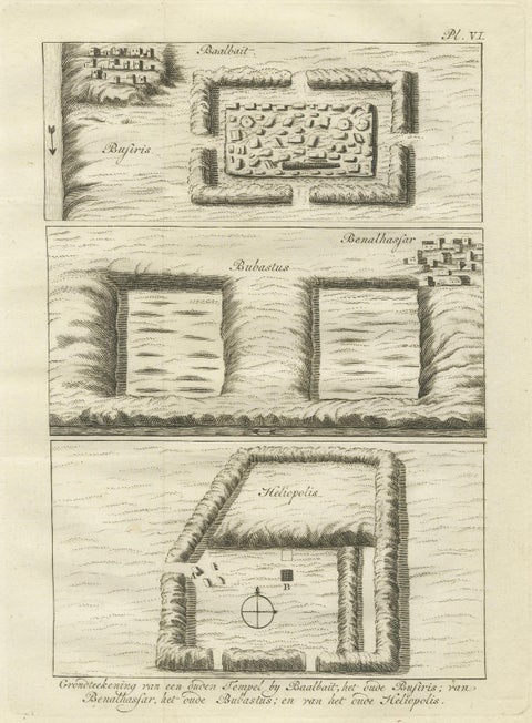 Ancient Temple and Ruin Plans, Egypt, Baalbek, Bubastus, Heliopolis 1776, close-up 6