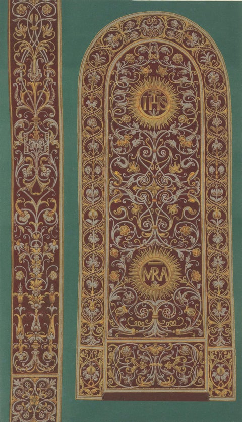 Antique Chromolithograph Liturgical Textile Ornament, Reiche Kapelle Munich 1874, close-up 3