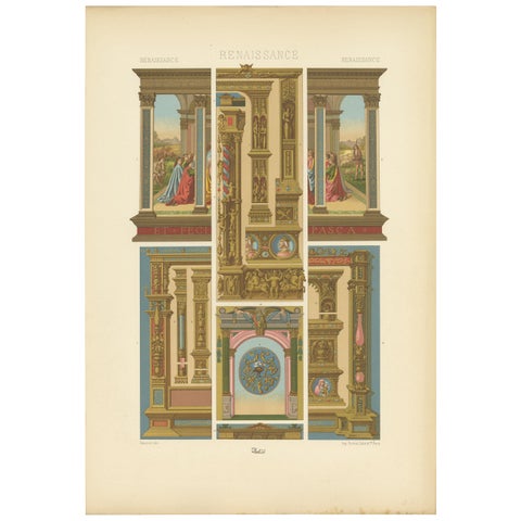 Pl. 80 Antique Print of Renaissance Architectural &Metalwork by Racinet 'c.1890'