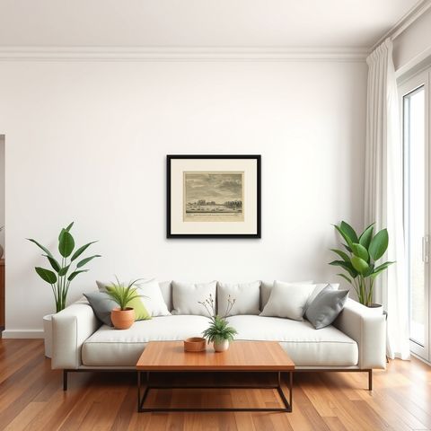 Antique Print of the Castle of Batavia or Nowadays Jakarta, Indonesia, 1726, shown framed in a room, true to size