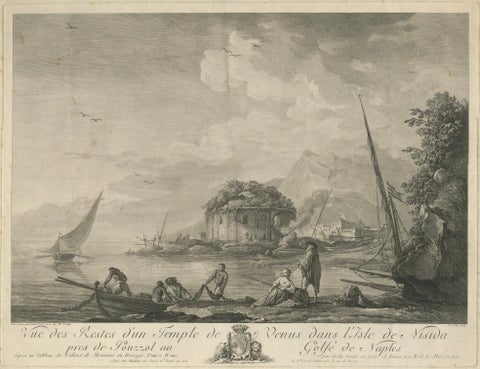 Neapolitan Ruins, Antique Engraved View of the Temple of Venus, Nisida, 1761, close-up 5