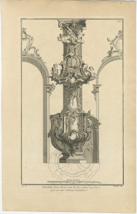Architectural Print of a Rococo Pulpit Elevation on a Corinthian Column, ca.1740, view 2