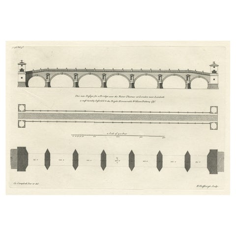 Antique Design for a New Bridge Across the Thames at Westminster, London, 1725