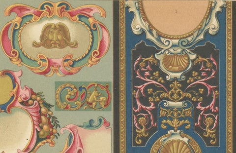 17th Century French Cartouches, Ornamental Baroque Frames, Plate LXXVII, 1869, close-up 3