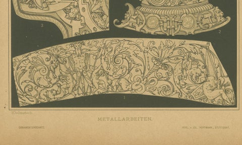German Renaissance Metalwork Designs from Der Ornamentenschatz, 1887, close-up 1