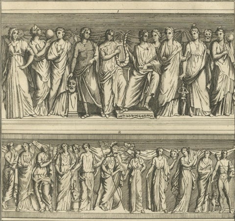Large Classical Relief Engraving with Female Figures, Montfaucon, London 1721, close-up 3