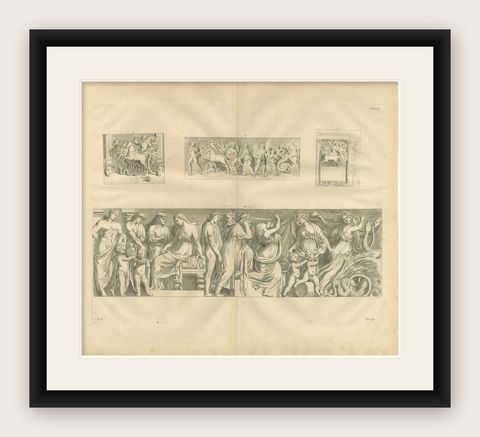 Monumental Classical Relief Scene, Montfaucon Antiquity Explained Engraving 1721, shown framed