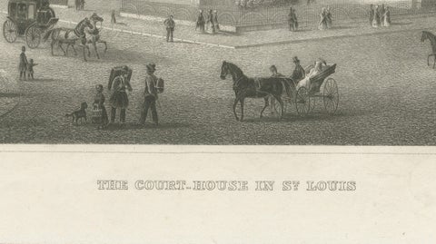 St Louis Court House Antique Print, Missouri Architecture View c.1850, close-up 3