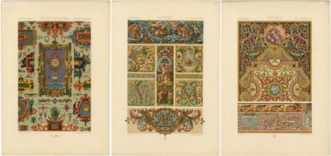Three Monumental Renaissance Ornament Chromolithographs by Albert Racinet, 1873