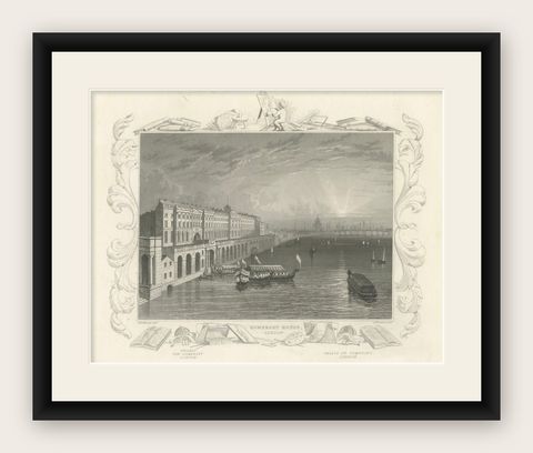Thames Embankment and the Grandeur of Somerset House: A Steel Engraving, 1835, shown framed