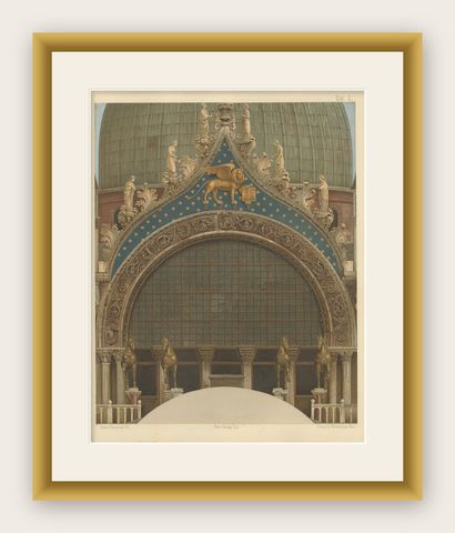 Antique Print of the Main Portal of the Basilica of San Marco, 1881, shown framed