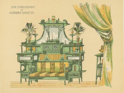 Pl. 12 Antique Print of a Sofa and Furniture by Kramer, circa 1910, view 2