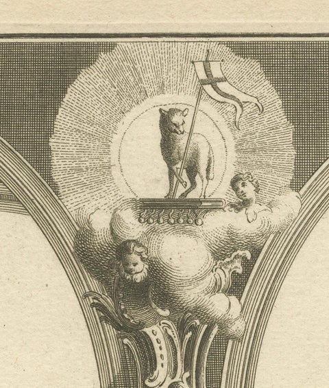 Baroque Pulpit Elevation with Ornate Archway and Balustrade Engraved, ca.1740, close-up 3
