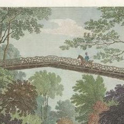 Antique Print of a Bridge in the Park of Roeulx in Belgium by Laborde, 1808, close-up 1