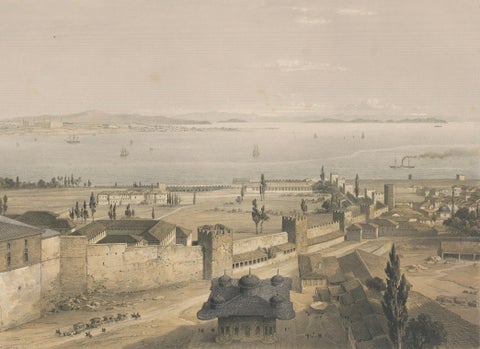 Rare 1852 Tinted Lithograph of Topkapi Palace and the Bosphorus, Istanbul, close-up 2