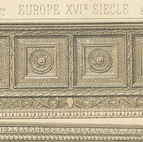 Pl. 53 Antique Print of European 16th Century Furniture by Racinet, circa 1880, close-up 1