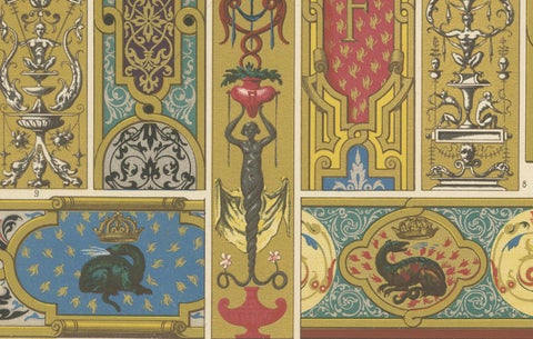 Renaissance Panel Ornament, 16th Century Decorative Design, Plate LXX, 1869, close-up 4