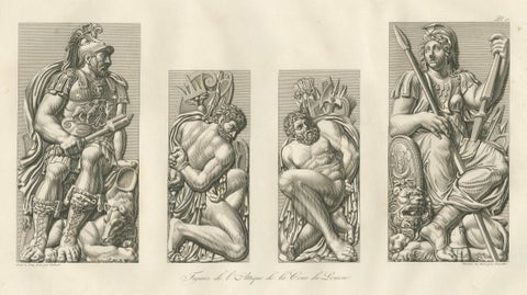 Antique French Architectural Sculpture Engravings Set of 3, Louvre Reliefs. 1803, close-up 1