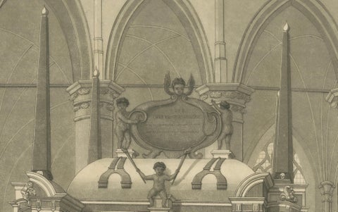 William the Silent Tomb, Antique Delft Nieuwe Kerk Engraving c.1840, close-up 2
