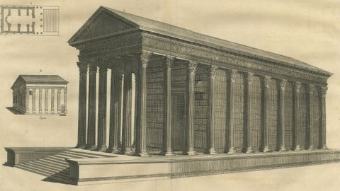 Monumental Roman Temple Architecture Engraving, Montfaucon 1721, close-up 5