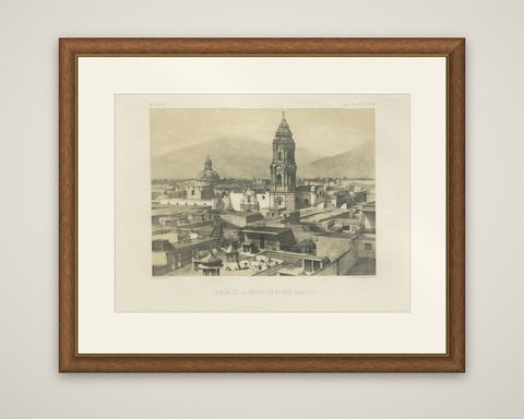 Santo Domingo Tower Lima Peru, Antique Lithograph c.1865, shown framed