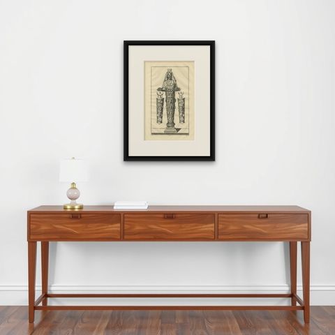 Diana of the Ephesians Antique Engraving, Montfaucon Antiquité Expliquée 1721, shown framed on a wall, true to size