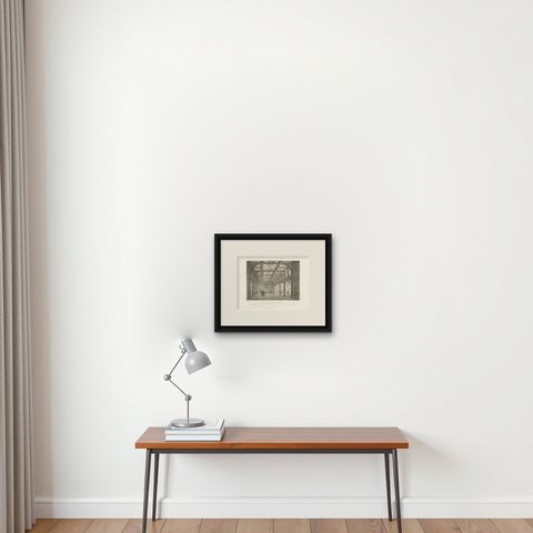 Antique Print of the Exchange-Hall in Copenhagen, 'Denmark', shown framed on a wall, true to size