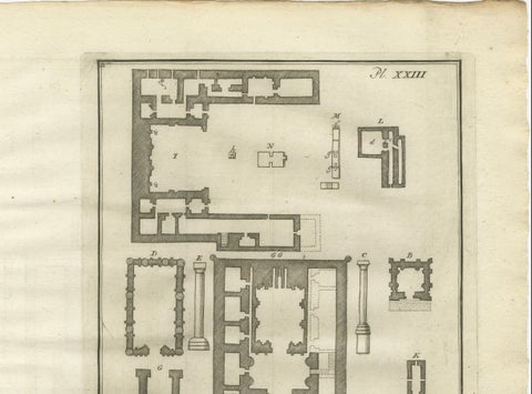 Temple and Buildings of the Labyrinth, Hawara, Floor Plan Engraving, Egypt 1776, close-up 2