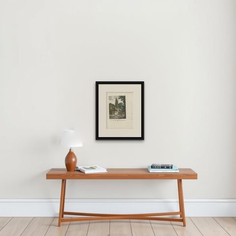 Antique Print of the Brew House at Ermenonville in Oise, Region Hauts-de-france, shown framed on a wall, true to size