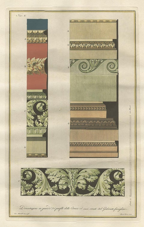 Antique Architecture Print of Ornaments 'Tav. X' by Albertolli, view 4
