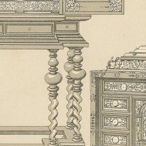 Pl 85 Antique Print of European 17th Century Furniture by Racinet, close-up 2