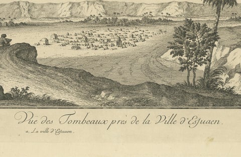 Tombs near Esna, Egypt, Nile Landscape by Norden, Copper Engraving 1755, close-up 5