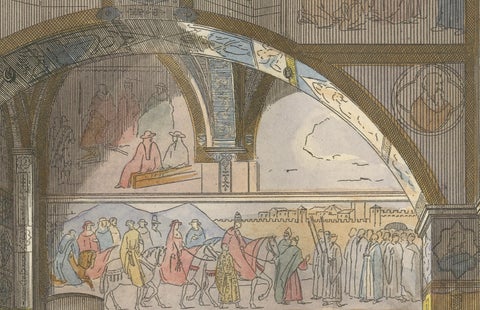 Tribunal di Balia Interior with Gothic Vaulting and Frescoed Wall Frieze, 1845, close-up 3