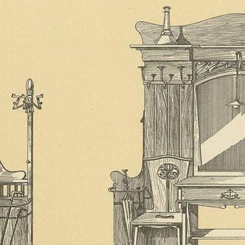 Antique Design Print of Entryway Furniture by Kramer, circa 1910, close-up 2