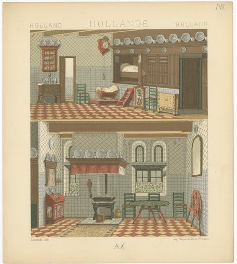 Antique Print of Holland Interior by Racinet, circa 1880, view 2
