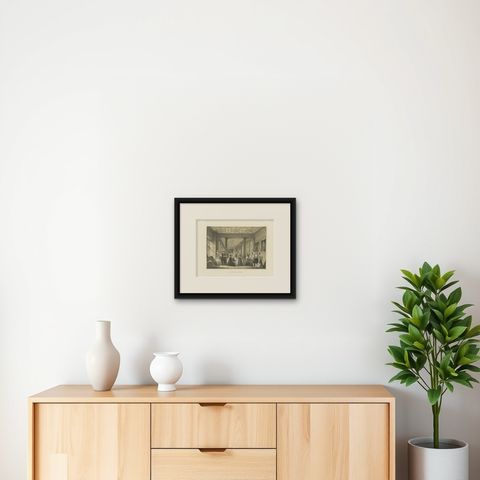 Antique Print of Hatfield House by Nash, 'circa 1870', shown framed on a wall, true to size