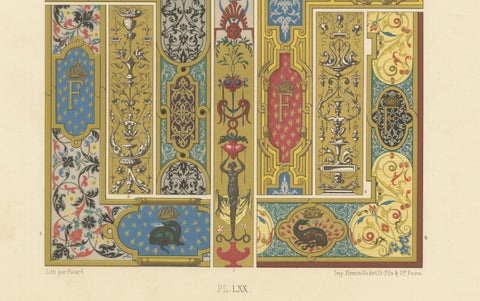 Renaissance Panel Ornament, 16th Century Decorative Design, Plate LXX, 1869, close-up 1