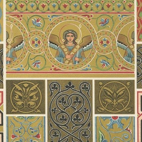 Pl. 33 Antique Print of Byzantine Ornaments by Racinet, circa 1890, close-up 1