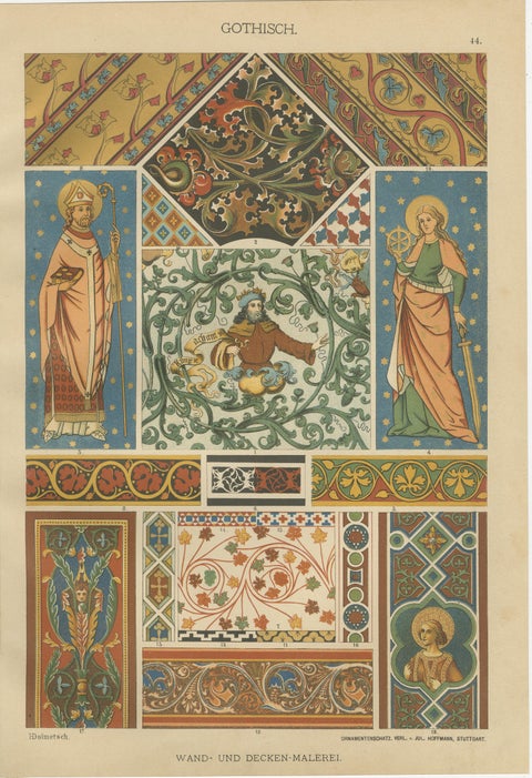 Pair of 19th Century Gothic Illuminated Ornament Prints Published in 1887, view 3