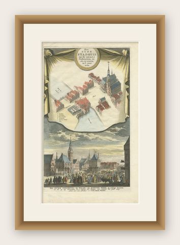 Antique Print of the Former City Hall of Amsterdam, circa 1760, shown framed
