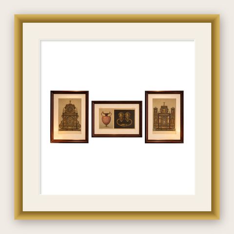 Monumental Bavarian Altar Design Triptych, Historicist Ornament, c. 1874, shown framed