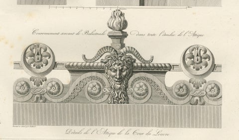 Antique Louvre Architectural Ornament Engraving, French Neoclassical, 1803, close-up 4
