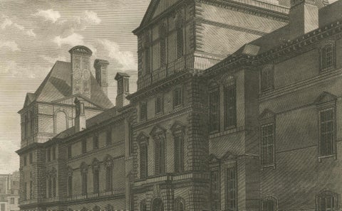 Antique Louvre Museum Entrance Engraving, Paris Architectural View, French, 1803, close-up 3