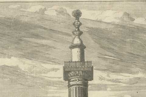 Historic 1720 Engraving of The Monument, London Bridge Ward, close-up 2