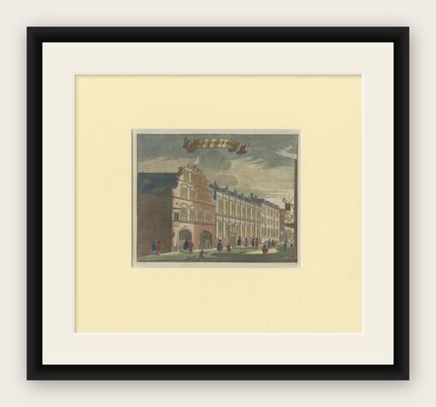 Antique Print of the East India House in Amsterdam, Holland, 1693, shown framed
