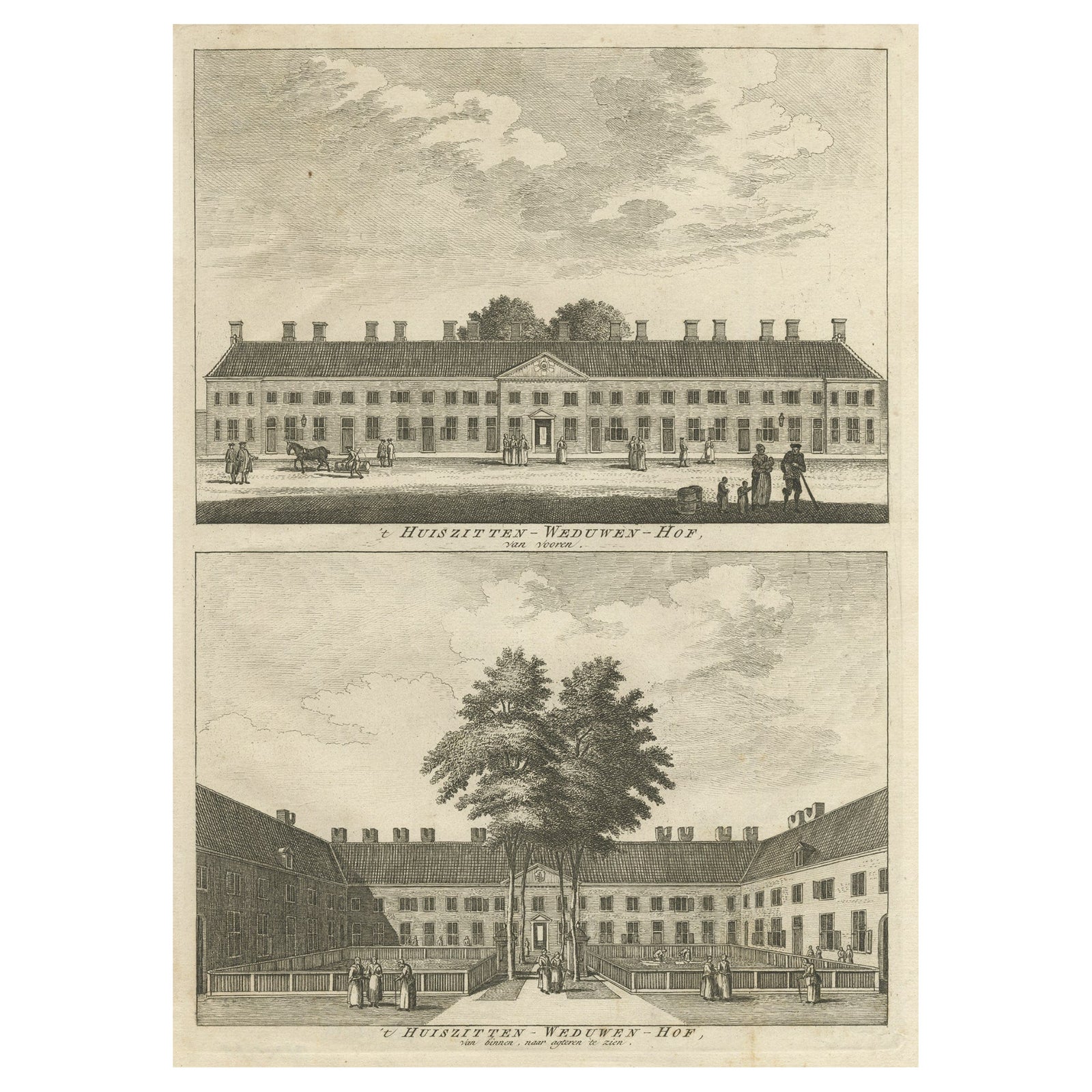 Antique Print of a Widows House in Amsterdam, The Netherlands, c.1760