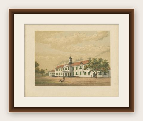Antique Print of a Building in Batavia 'Indonesia' by M.T.H. Perelaer, 1888, shown framed