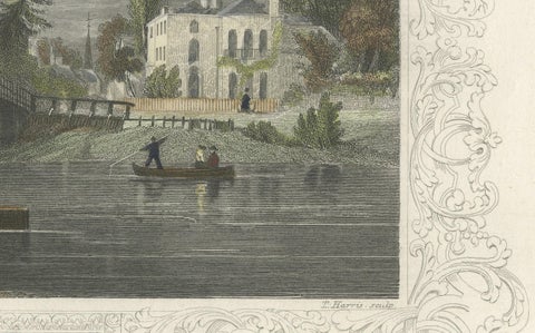 Antique engraving of Datchet Bridge on the Thames, Tombleson, c.1832 to 1834, close-up 2