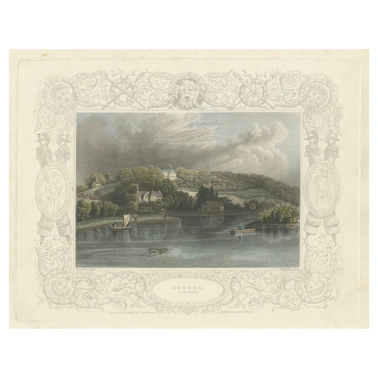 Antique engraving of Hedsor on the Thames, Lord Boston’s estate, Tombleson, 1832