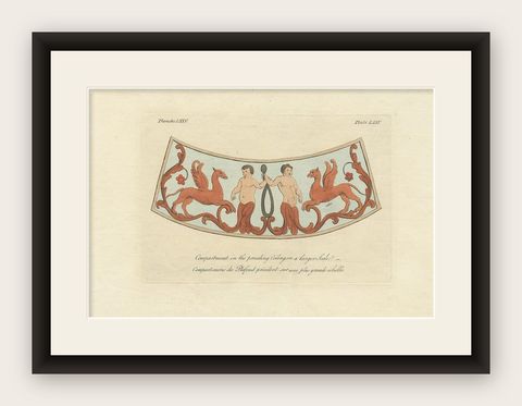 Antique Print of the Ceiling Decoration of a Roman Bath by Cameron '1772', shown framed